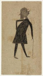 Bill Traylor - Untitled [Figure with Cane Looking Up]