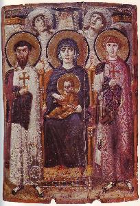 Orthodox Icons - Virgin (Theotokos) and Child between Saints Theodore and George