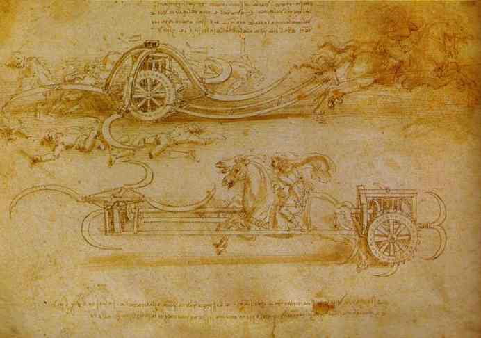 Wikoo.org - موسوعة الفنون الجميلة - اللوحة، العمل الفني Leonardo Da Vinci - Battle Cart with Mobile Scythes