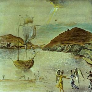 Salvador Dali - Landscape of Port Lligat with Homely Angels and Fisherman, 1950