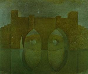 Salvador Dali - Untitled (Bridge with Reflections, sketch for a dual image picture, unfinished), 1980