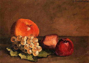 Peaches, Apples and Grapes on a Vine Leaf