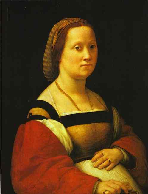 Wikoo.org - موسوعة الفنون الجميلة - اللوحة، العمل الفني Raphael (Raffaello Sanzio Da Urbino) - Portrait of a Pregnant Woman