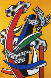 Fernand Leger - Composition with two birds on a yellow background