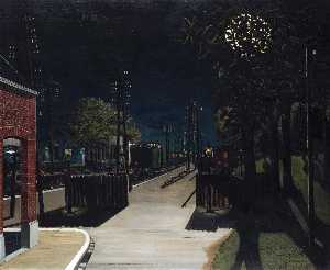Paul Delvaux - Small Train Station at Night