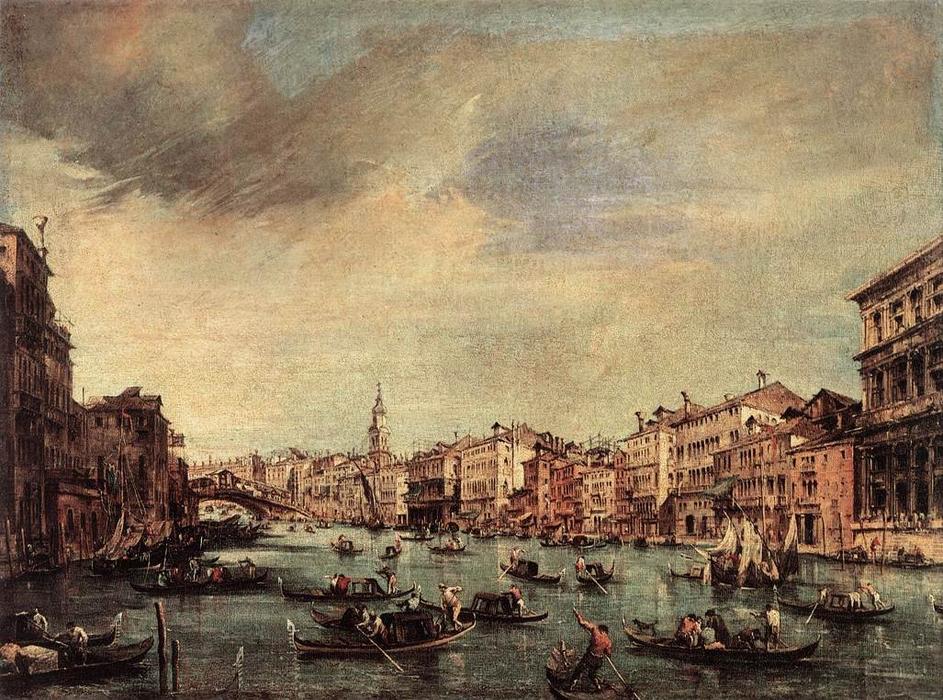 Wikioo.org - The Encyclopedia of Fine Arts - Painting, Artwork by Francesco Lazzaro Guardi - The Grand Canal, Looking toward the Rialto Bridge