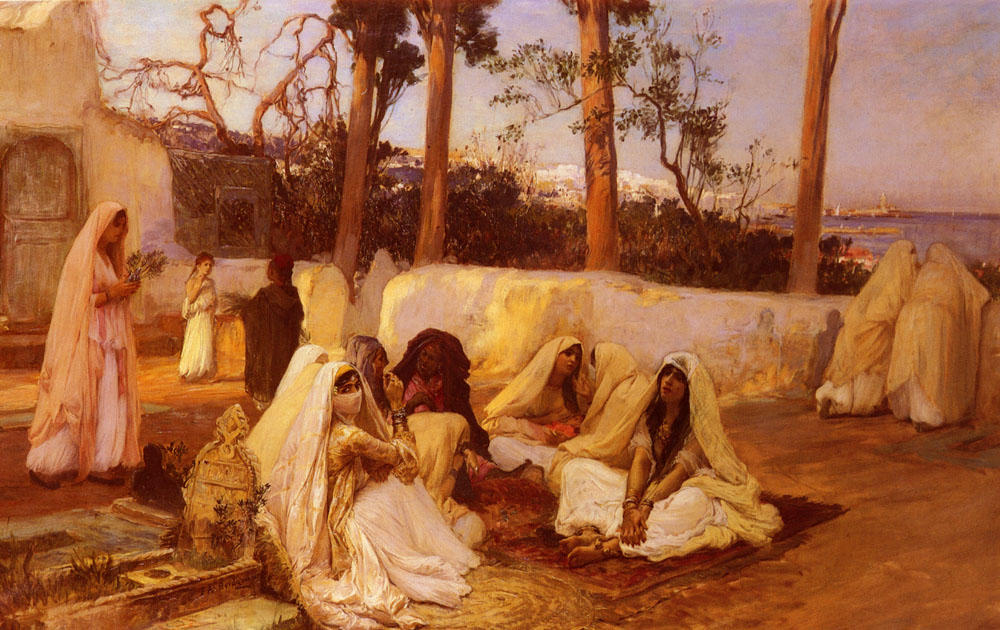 Wikioo.org - The Encyclopedia of Fine Arts - Painting, Artwork by Frederick Arthur Bridgman - Women at the Cemetery, Algiers
