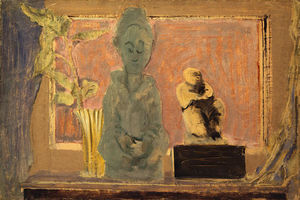 Untitled (still life with vase and two statues)