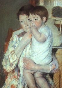 Mary Stevenson Cassatt - Mother and Child against a Green Background (Maternity)