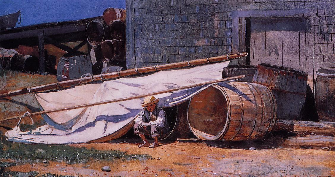  Oil Painting Replica Boy in a Boatyard (aka Boy with Barrels) by Winslow Homer (1836-1910, United States) | ArtsDot.com