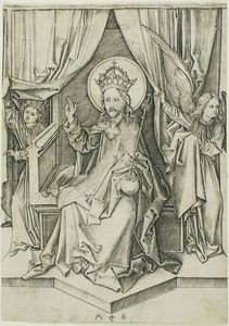 Martin Schongauer - Chirst Enthroned with two angels