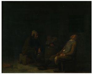 Three Drunken Peasants In A Tavern Or Inn