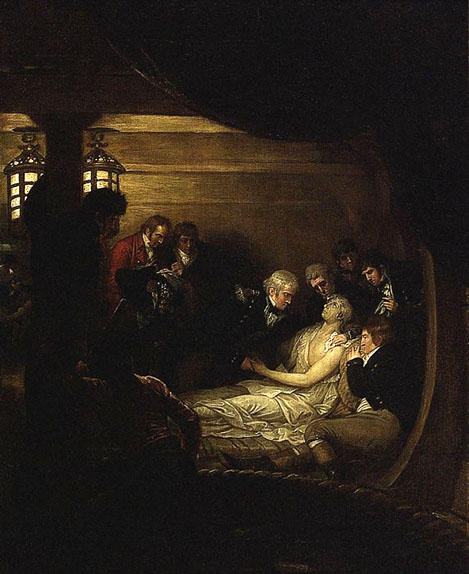 Wikioo.org – La Enciclopedia de las Bellas Artes - Pintura, Obras de arte de Benjamin West - la muerte de lord nelson en la cabina de la nave de la victoria