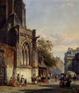 Cornelis Springer - Town Square Before A Church A Capriccio
