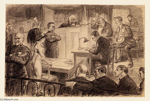 John Sloan - Before Her Makers and Her Judge, Illustration for --The Masses--, August 1913