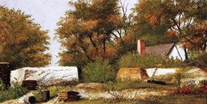 William Aiken Walker - Autumn Scene In The Woods Of North Carolina With House And Stacks Of Wood
