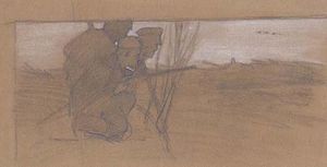 Nicholas Roerich - Sketch of hunting scene