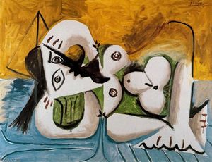 Pablo Picasso - Naked woman lying on a blue couch