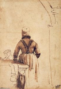 Rembrandt Van Rijn - Woman Wearing a Costume of Northern Holland, Seen from her Back