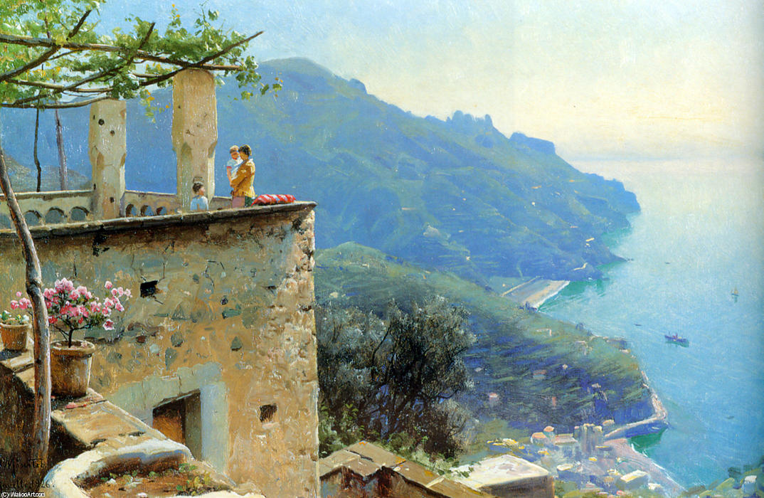 Wikioo.org - The Encyclopedia of Fine Arts - Painting, Artwork by Peder Mork Monsted - The Ravello Coastline