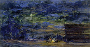 Konstantin Alekseyevich Korovin - Nocturnal Landscape with a Group round a Fire