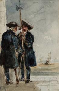 Two Naval Pensioners With Shipping Behind