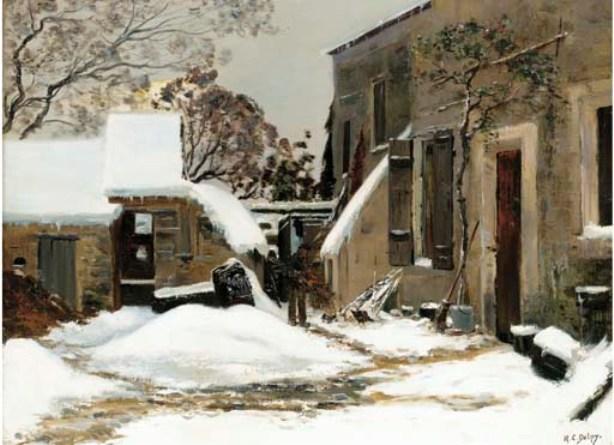 Wikioo.org - The Encyclopedia of Fine Arts - Painting, Artwork by Hippolyte Camille Delpy - Snowcovered houses