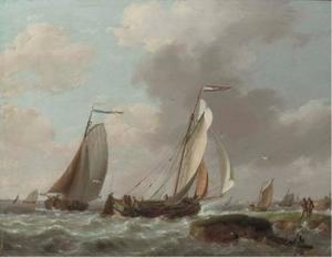 Shipping by a coast in a brisk wind