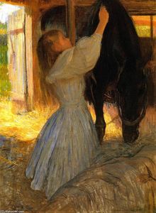 Edmund Charles Tarbell - Child Grooming a Horse