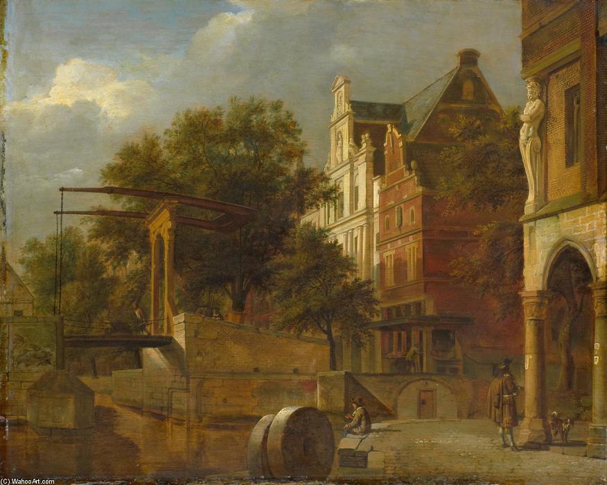 Wikioo.org - The Encyclopedia of Fine Arts - Painting, Artwork by Jan Van Der Heyden - Cityscape with drawbridge