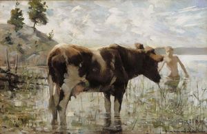 Akseli Gallen Kallela - Cow and Boy