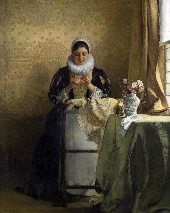 Wikioo.org - The Encyclopedia of Fine Arts - Painting, Artwork by Eduard Charlemont - The Lace Maker