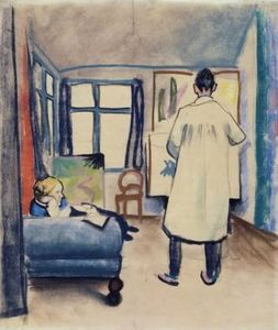 August Macke - Franz Marc and Maria in the studio, pastel, Lenbachhaus, Munich