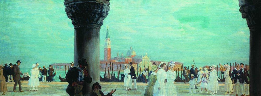  Oil Painting Replica Embankment of Venice, 1918 by Boris Mikhaylovich Kustodiev | ArtsDot.com