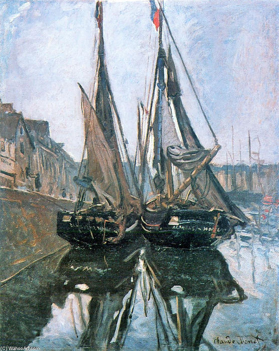  Museum Art Reproductions Fishing Boats at Honfleur, 1868 by Claude Monet (1840-1926, France) | ArtsDot.com
