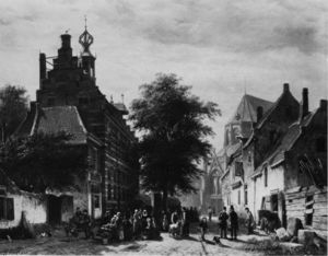 Cornelis Springer - The Town Hall and Market at Naarden