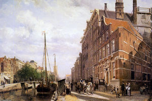 Cornelis Springer - Voorburgwal in Amsterdam