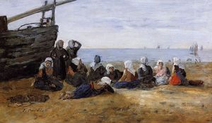 Eugène Louis Boudin - Berck, Group of Fishwomen Seated on the Beach