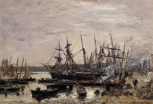 Eugène Louis Boudin - Camaret, Fishing Boats at Dock