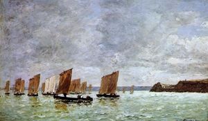 Eugène Louis Boudin - Camaret, Fishing Boats off the Shore