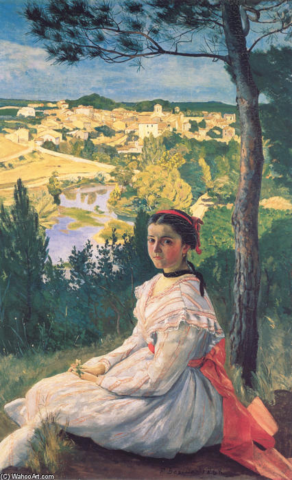 Wikioo.org - The Encyclopedia of Fine Arts - Painting, Artwork by Jean Frederic Bazille - View of the Village of Castelnau-le-Lez