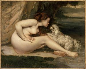 Gustave Courbet - Female Nude with a Dog (Portrait of Leotine Renaude)