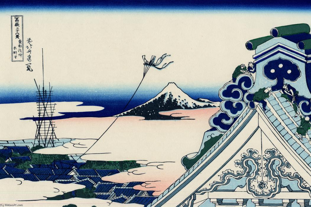  Paintings Reproductions Asakusa Honganji temple in th Eastern capital by Katsushika Hokusai (1760-1849, Japan) | ArtsDot.com