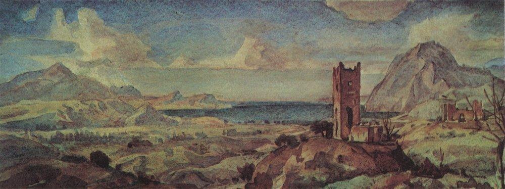 Wikioo.org - The Encyclopedia of Fine Arts - Painting, Artwork by Konstantin Fyodorovich Bogaevsky - Mountain landscape with sea bay