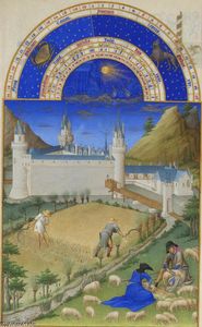 Limbourg Brothers - Fascimile of July: Harvesting and Sheep Shearing