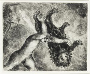 Marc Chagall - Samson kills a young lion (Judges, XIV, 5 6)