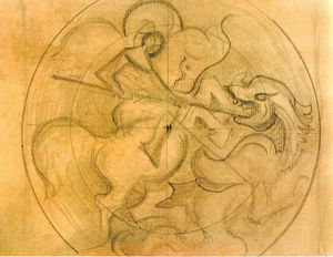 Nicholas Roerich - Sketch for --Light Conquers Darkness--