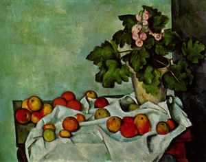 Paul Cezanne - Still life with fruit geraniums Stock