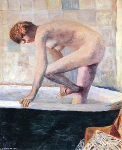 Nude Washing Feet in a Bathtub
