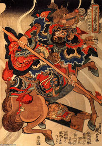 Utagawa Kuniyoshi - Happinata Koju on a rearing horse